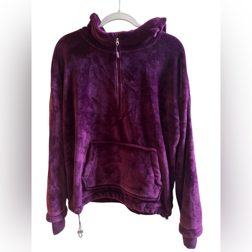 ATHLETIC WORKS WOMENS MAROON HOODIE/SWEATSHIRT LONG SLEEVE 1/4 ZIP SOFT L 12-14